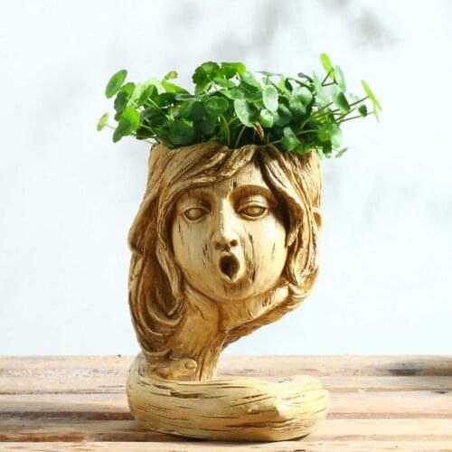 1PCS Resin Family Statues Flowerpot Green Plant Flower Pot Desk Decoration Ornament Planter Container For Home Decoration