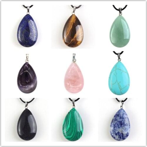 100-Unique 1 Pcs Summer Style Silver Plated Water Drop Many Color Quartz Stone Pendant Fashion Jewelry