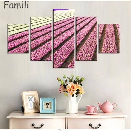 2017 5Planes Home Decoartion Wall Painting Purple Lavender Flowers Forest Canvas Art Pictures Poster And Prints For Living Room