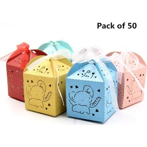50pcs Elephant Gifts Box Laser Cut Paperboard Packaging Baby Shower Boy Girl Wedding Bitrhday Party Candy Box Party Supplies