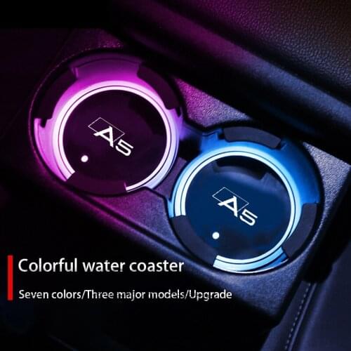 7 Colorful USB Car Logo Led Atmosphere Light Cup Luminous Coaster Holder For Audi A5 Sportback Coupe B8 B9 Auto Accessories