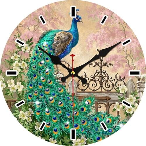 Mandala Wall Clock Battery Operated Silent Non Ticking Round Clock Bohemian Peacock Feathers Wall Decor for Home, Office, School