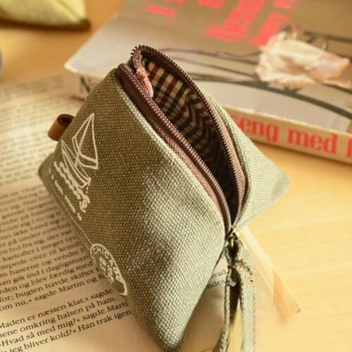 Men and women retro canvas mini coin purse coin key case cute oval zipper kid children children zipper coin purse USB cable bag