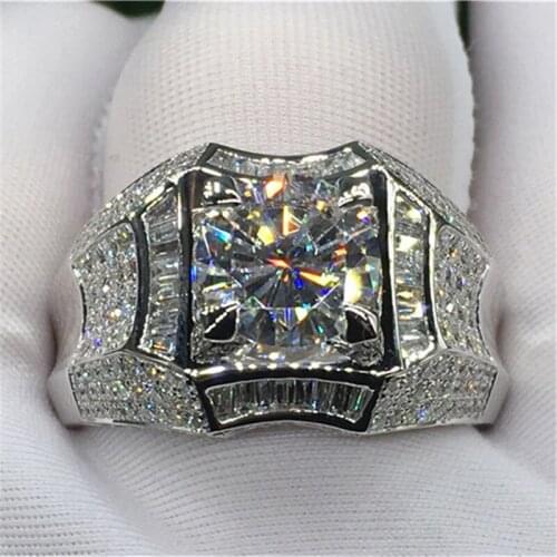 Solitaire Male 1ct Lab Diamond cz Ring 925 sterling silver Engagement Wedding band Rings for men Handsome Party Jewelry