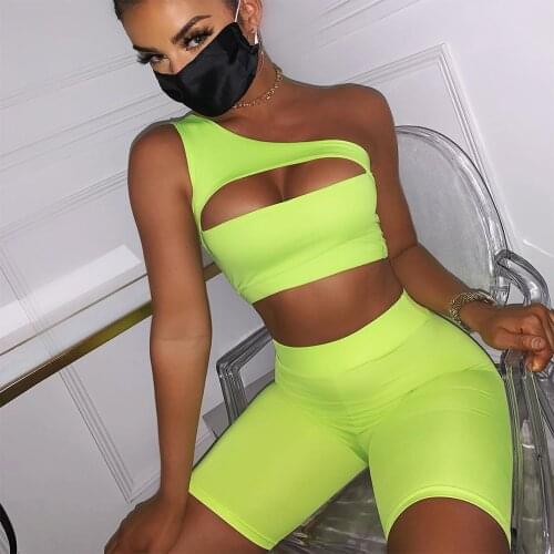 High Waist Running Leggings Sports Set Sexy Women Yoga Set Single Shoulder Strap Sport Bra New Gym Clothing Short Crop Top 2021