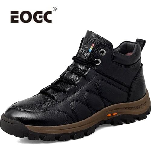 Handmade Leather Boots Men Winter With Fur Warm Snow Boots Quality Winter Shoes Men Footwear Rubber Ankle Boots