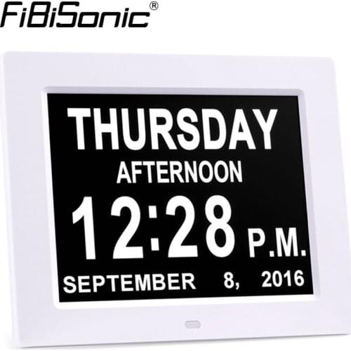 Extra Large 8inch Non-Abbreviated Day Month Digital Calendar Alarm Clocks Wave Movement Table Clocks