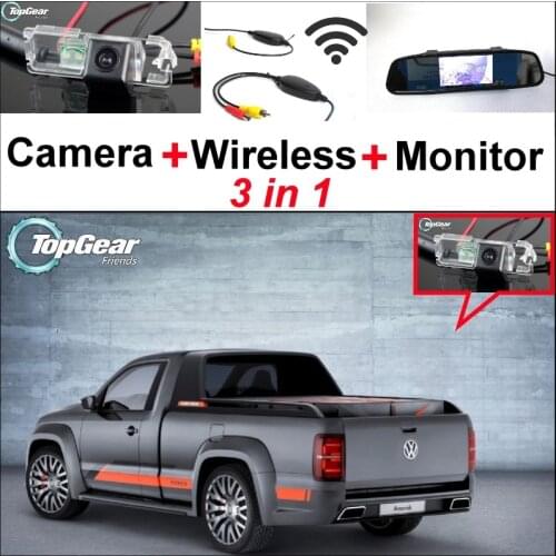 3 in1 Special Rear View Camera + Wireless Receiver + Mirror Monitor DIY Back Up Parking System For Volkswagen VW Amarok Robust