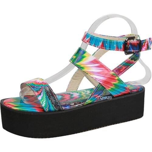 2021 Women Mixed Color Buckle Sandals Womens Platform Casual Flat Ladies Summer Comfort Shoes Female Beach Footwear Plus Size