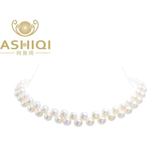 ASHIQI Handmade Real Freshwater Pearl Chokers Necklaces 925 Sterling silver Clasp Bohemian jewelry for women