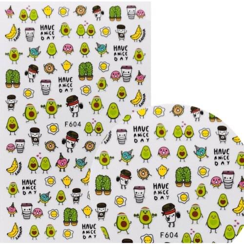 1 Pc Comic Avocado Daisy Adhesive 3D Nail Sticker Foil Decals for Nails Sticker Art Cartoon Nail Art Decorations Designs Tool