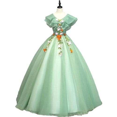 100%real flare ruffled flower lace ruffled theme court ball gown medieval dress Renaissance queen Victorian ball gown Belle Ball