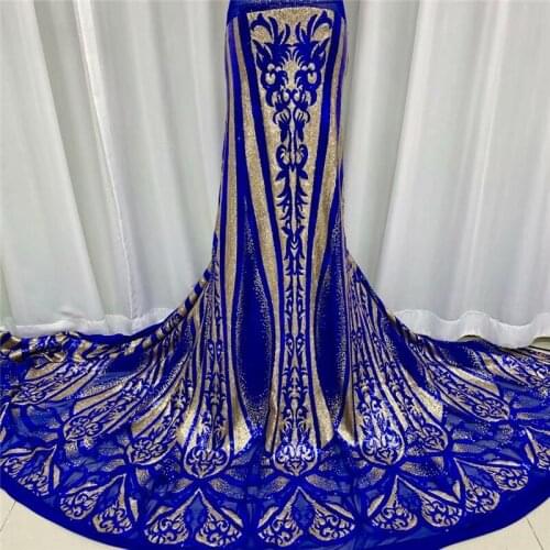 2021 royal blue/gold African Sequins Lace Fabric High Quality Nigeria Lace Fabric with Sequins Flannel fabrics for Garment