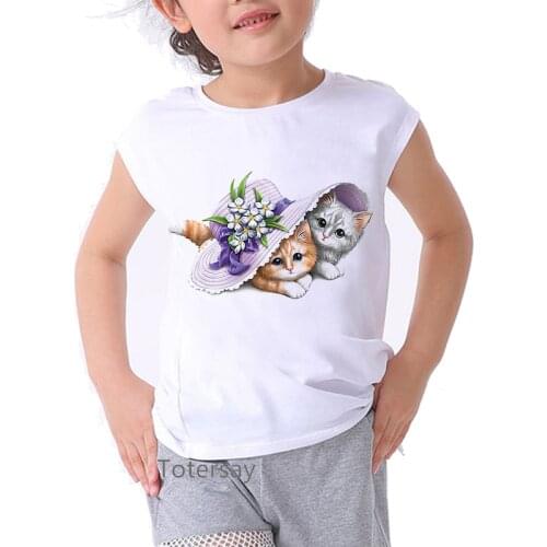2021 summer tops for girls cute Christmas cat love reading print t shirt girls children clothing kawaii kids t-shirt tumblr tops