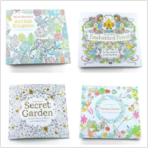 4PCS English Edition Secret Garden+Fantasy dream +Animal Kingdom Coloring Book Children Adults Colouring Book Each Book 24 Pages