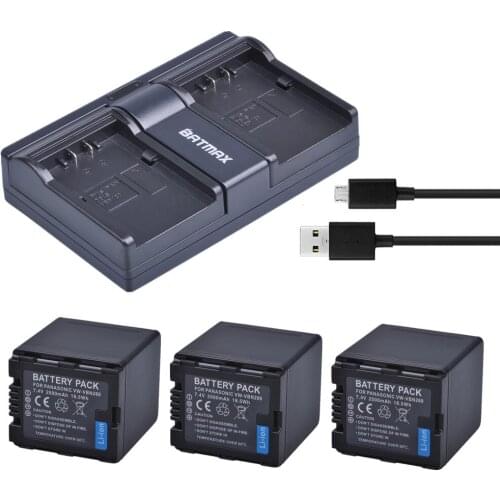 3pcs VW-VBN260 VBN260 Battery+USB Dual Charger for Panasonic HC-X800 HC-X810 HC-X900 HC-X910 HC-X920 HC-X920M HDC-HS900