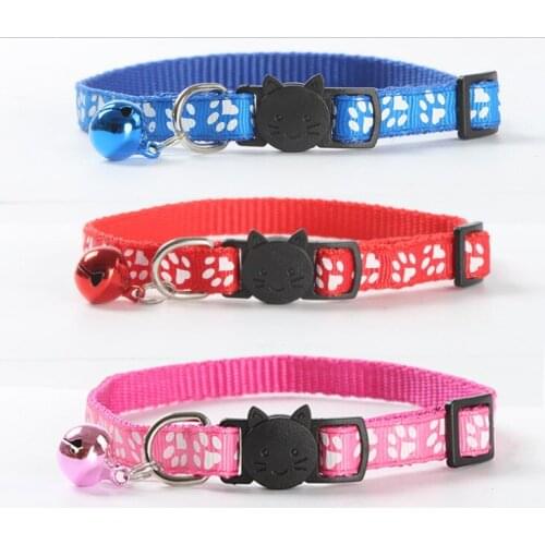 Usd 0.75/pc Free shipping pet cat kitten collar safety buckle breakaway with bell nylon paw style