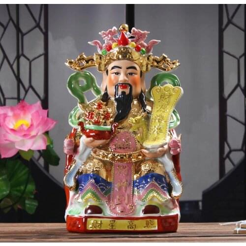 LARGE # 2020 HOME SHOP LOBBY DECORATION BUSINESS MONEY DRAWING GOOD LUCK GOD OF WEALTH FENG SHUI COLOR PORCELAIN ART STATUE