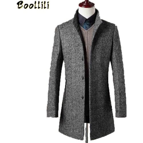 Boollili 78% Woolen Overcoat Men Brand-Clothing High Quality Mens Wool Coat Men Jacket New Mandarin Collar Mens Coats Overcoats