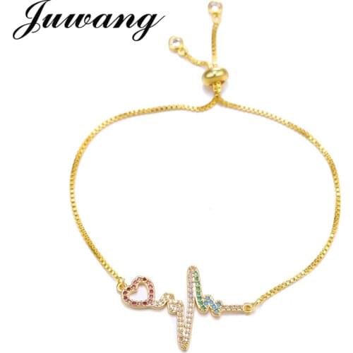 JUWANG Cubic Zircon Heartbeat Cardiogram Bracelet Stethoscope Women Bracelets Bangles Special Gifts for Nurse Doctor Jewelry2019