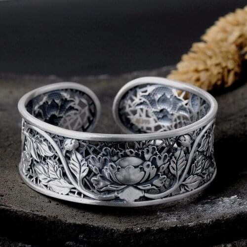 S999 Sterling Silver Bracelet for women 2021 new fashion jewelry Retro hollow silver bracelet opening pure silver bracelet 925