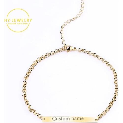Customized Bracelet For Women Gold Stainless Steel Adjustable Chain For Men Engraving Name Bangle Party Fashion Gift Bar Chain