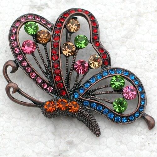 Antique copper Colorful Rhinestone brooch Butterfly Pin brooches Pendant C636 E3