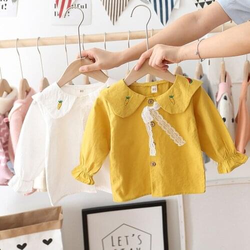 Kids Spring Shirt Baby Girls Toddler Cotton Soft Collar Childrens Coat Fashion Casual Bowknot Lace-up Style Sweet Princess Cute