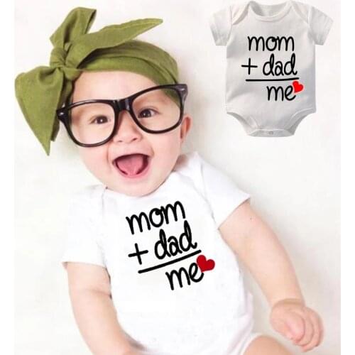 Infant Cotton Bodysuit Mom+Dad=Me Love Graphic Printed Baby Fashion Short Sleeve Onesies Boys Girls Toddler Soft Wear Rompers