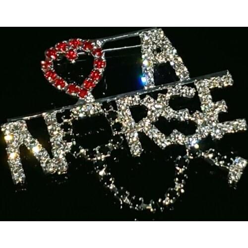 Fantastic Design of Handmade Brooch Jewelry "Love a Nurse" Saying Word Lapel Pin Crystal Letters Brooch Pin Gift Wholesale