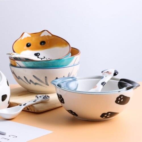 Dog series ceramic eating bowl home student cute cartoon Korean personality home rice bowl plate tableware set