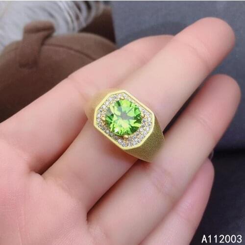 KJJEAXCMY Fine Jewelry 925 Sterling Silver Inlaid Natural Peridot New Men Ring Popular Support Detection