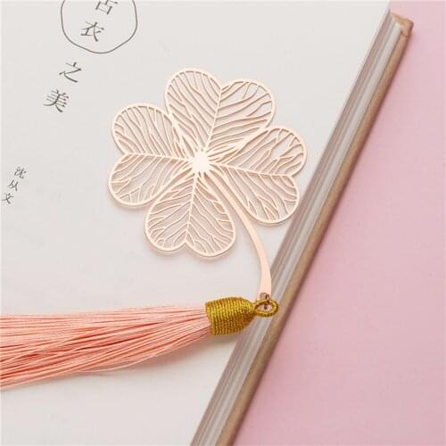 Retro Metal Bookmark Creative Plant Collection Bookmarks Teacher Gift Bookmarks for Books Rose gold Tassel Student Stationery