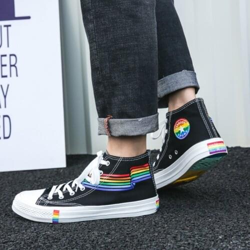 Fashion 2021 Vulcanized Shoes Sneakers New Rainbow Retro Canvas Shoes Flat Fashion Comfortable High Shoes Rainbow Shoes