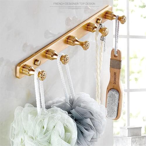 Robe Hooks 3-5 Row Clothes Hooks Aluminum Gold/White Wall Mounted Nail Punched Clothes Rack Nail Hook Key Hanger Bath Hardware