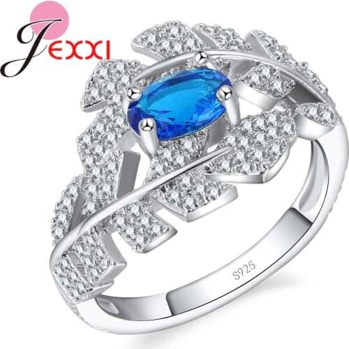 Fashion 925 Sterling Silver Clear Micro Cubic Zirconia Wedding Rings For Women With Blue Austrian Crystal Engagement Gift