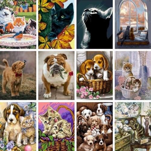 Gatyztory 60×75cm Painting By Numbers Animals Canvas Drawing Cat Dog Handpainted Kits Acrylic Paints Art Unique Gift Wall Decor