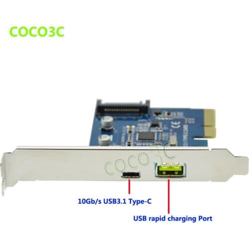 Desktop 10Gbps USB 3.1 Type-C + USB Rapid Charging Port PCI express Card PCI-e x4 to USB-C adapter