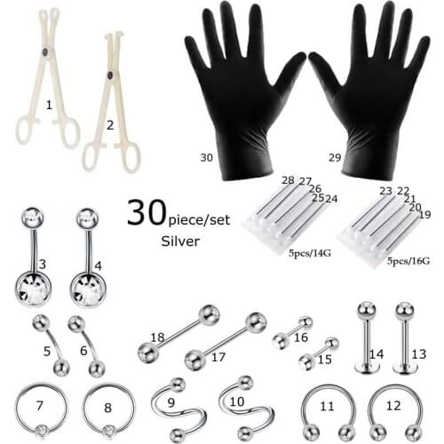 Whoeslae 30 Piece/set Cartilage Tragus Helix Lip Eyebrow Piercing Body Jewelry Stainless Steel Hypoallergenic