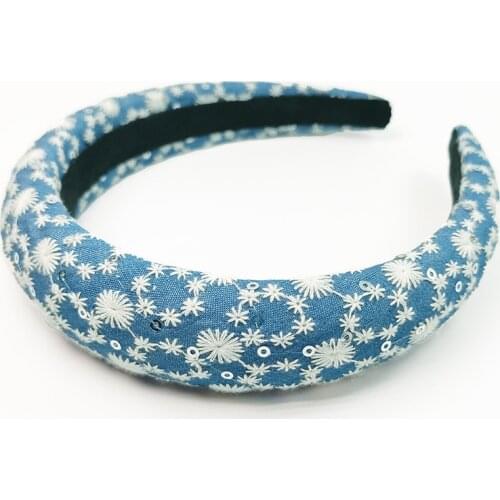 Autumn Denim Flower Lace Sequin Sponge Padded Hairband Headband Headwear Hair Accessories