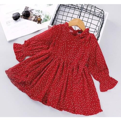2-6Y Girls Dress Autumn Winter Children Wear 2020 New Polka Dot Long Sleeve Chiffon Dresses Princess Party Childrens Dress