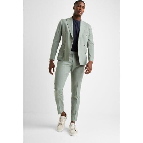 Tea Green Double Breasted Peak Lapel Costume Homme Wedding Groom Men Suits Slim Fit Man Tuxedos Blazer 2 Pcs Jacket+Pant