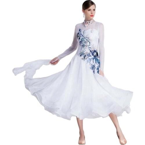 B-18413 Custom Hot Sale White Ballroom Smooth Competition Dance Dress High-end Modern Ballroom Dance Dress For Adults
