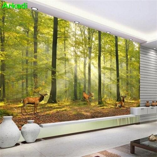 Nature Norway Forest Landscape Cartoon Animal Elk Nature Landscape Photo TV Sofa Background Wall Paper Bedroom Home Decor Mural