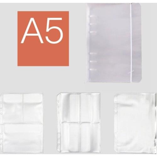 A5 Transparent Loose Leaf Binder Notebook Inner Core Cover Clear Envelopes Filing Pockets 6 Hole Zipper Folder Office Stationery