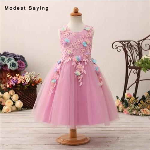 Romantic Purple Ball Gown Beaded Flowers Lace Flower Girl Dresses 2018 Kids Wedding Girls Pageant First Holy Communion Dresses