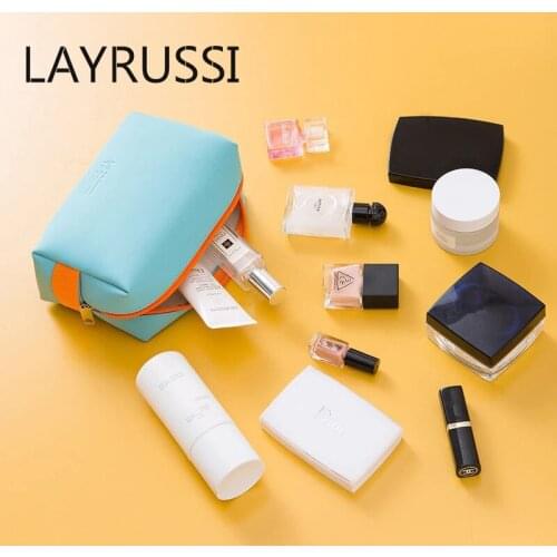 LAYRUSSI Fashion PU Travel Cosmetic Bags Women Makeup Bag Beauty Cases Leather Toiletry Organizer for Female Girl Make Up Bags