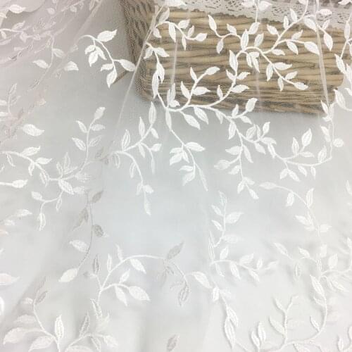 1 Yard White Leaves Wedding Dress Embroidery Lace Fabric Bridal Gown Lace Trims For Clothing Sewing Mesh French Lace Trimmings