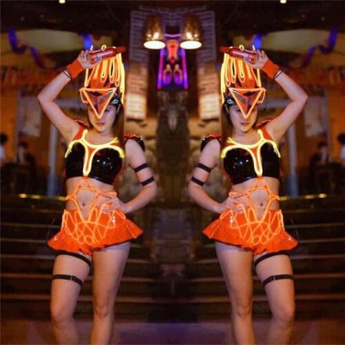 DC11Ballroom dancer cold wires costumes led luminous light stage show wears robot suit women catwalk performance dresses dj bar