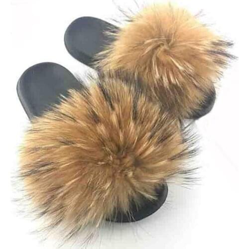 2020 Women Furry Slippers Ladies Shoes Cute Plush Fox Hair Fluffy Sandals Women Fur Slippers Winter Warm Slippers Women Hot